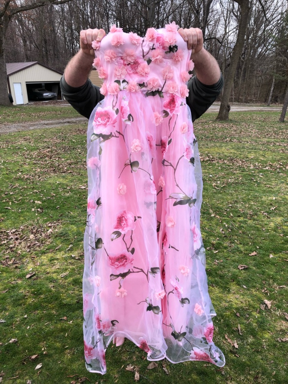 Fashion Nova Pink Floral Embellished Tulle Maxi Dress